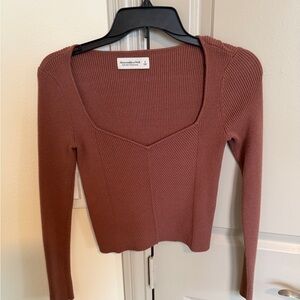 Abercrombie & Fitch Ribbed Scoop-Neck Long Sleeve Top - Brown